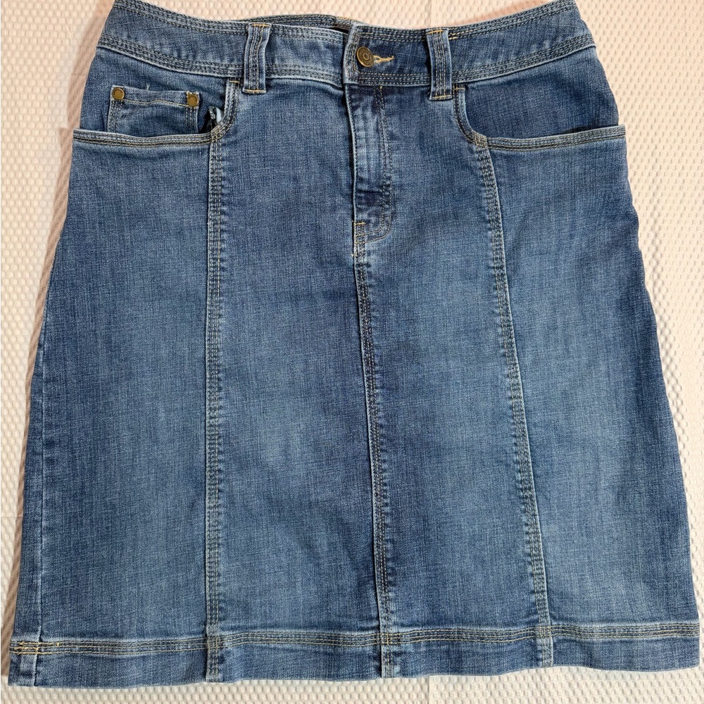 Relativity Denim Skirt Y2K 90s Revival Coastal Cowgirl Blue Jean Size 8 Midi